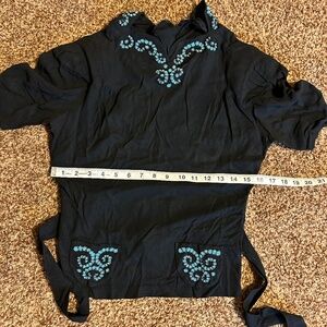 Vintage Black shirt with ties and blue beading.